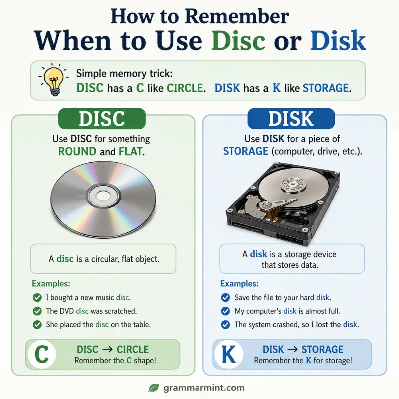 How to Remember When to Use Disc or Disk