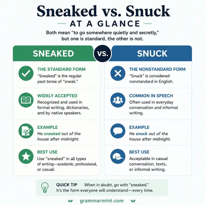 Sneaked vs. Snuck at a Glance
