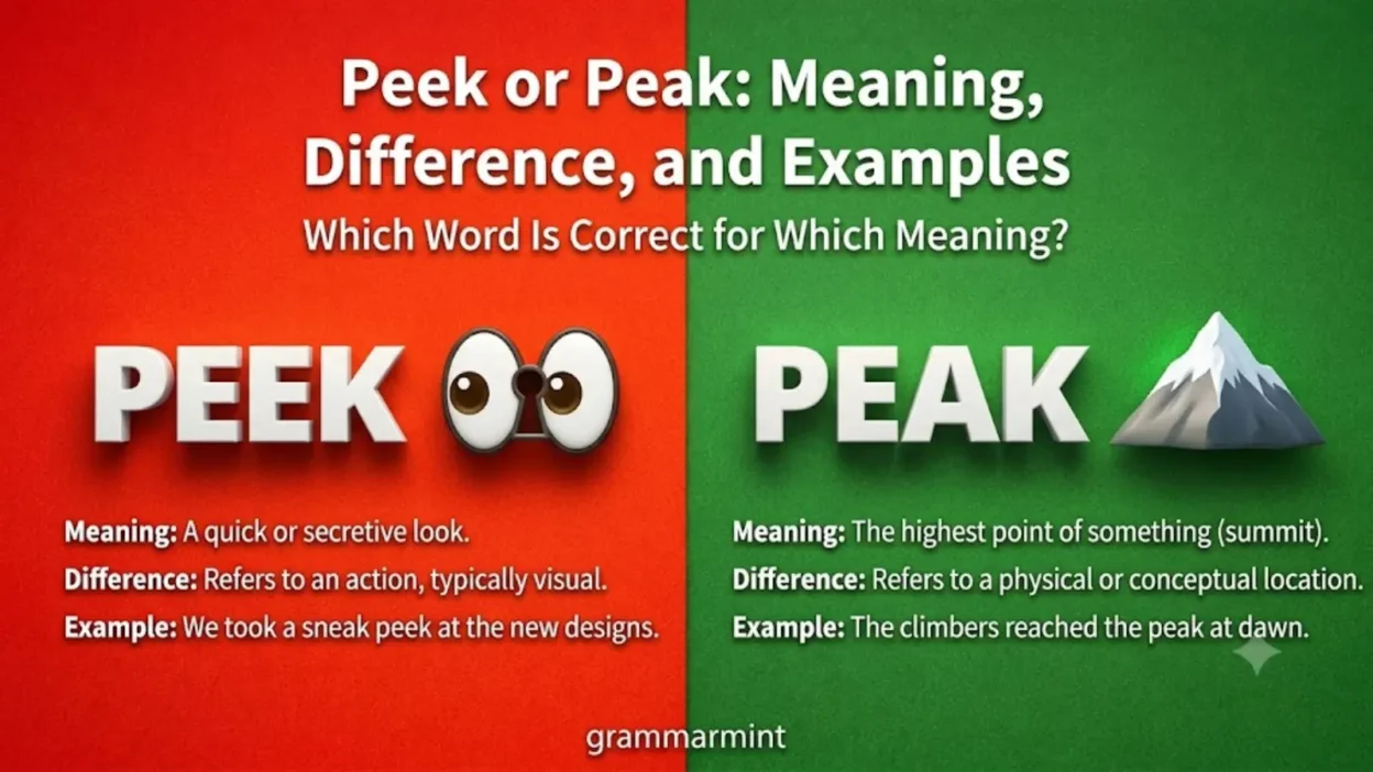 Peek or Peak: Meaning, Difference, and Examples