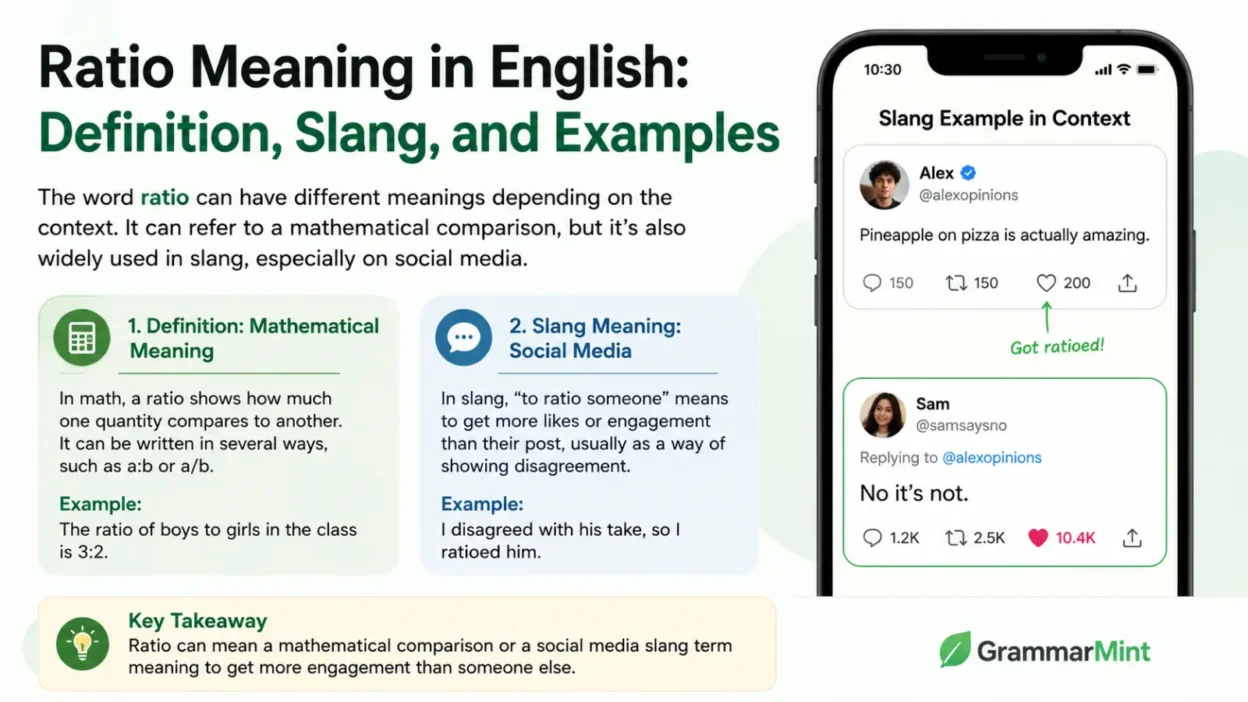 Ratio Meaning in English: Definition, Slang, and Examples